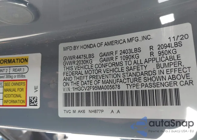 1HGCV2F95MA005678: 44129088