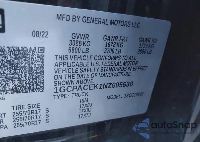 1GCPACEK1NZ605638: 44129100