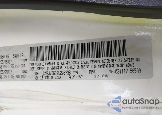 1C4BJWDG1GL205738: 44129301