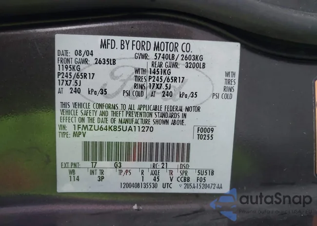 1FMZU64K85UA11270: 44130494