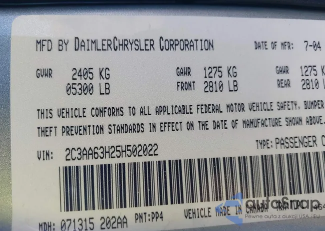 2C3AA63H25H502022: 44130639