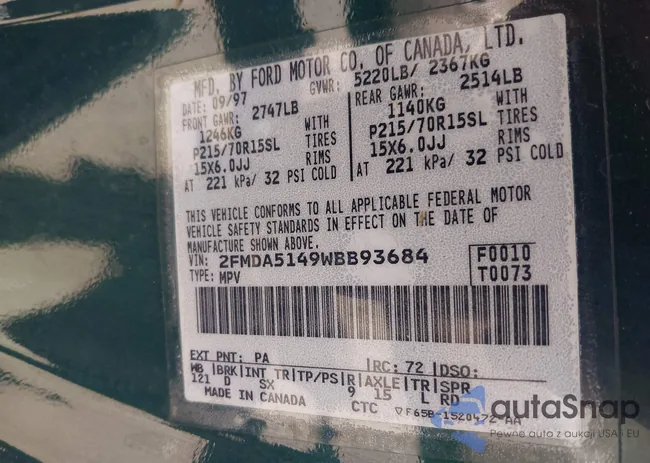 2FMDA5149WBB93684: 44130711