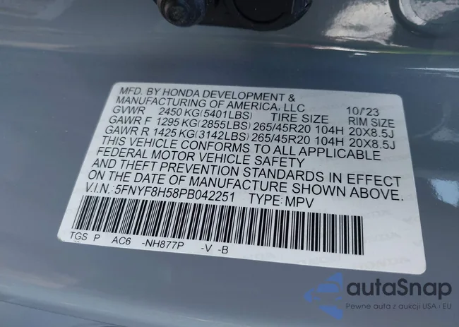 5FNYF8H58PB042251: 44130778