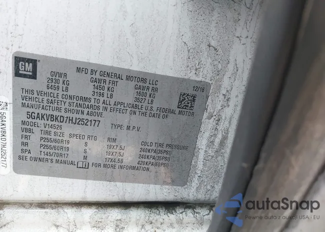 5GAKVBKD7HJ252177: 44131050