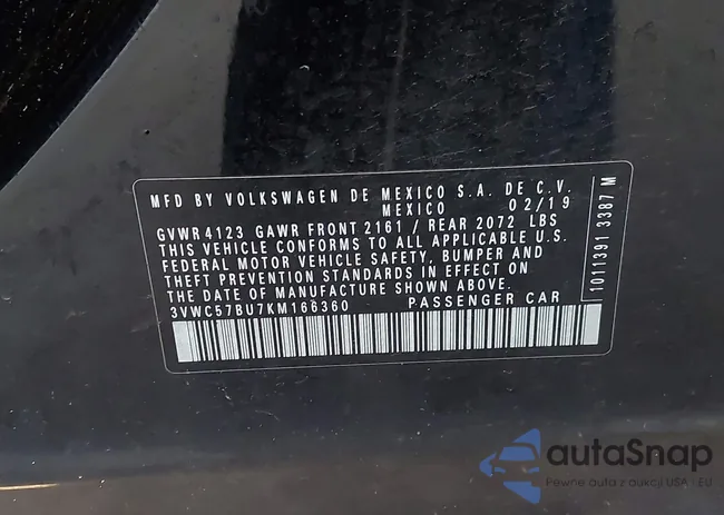 3VWC57BU7KM166360: 44130122