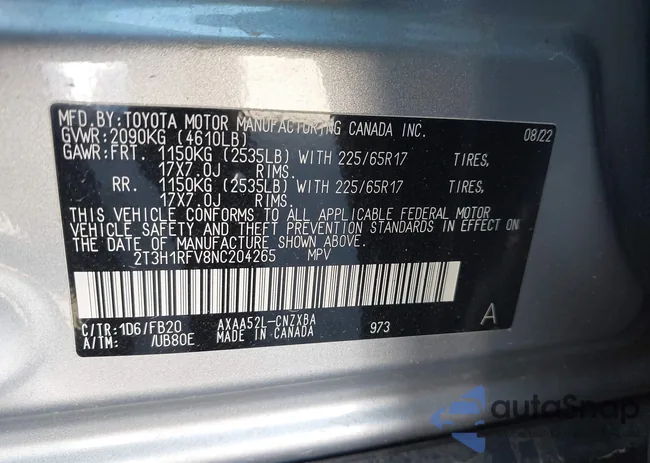 2T3H1RFV8NC204265: 44130301