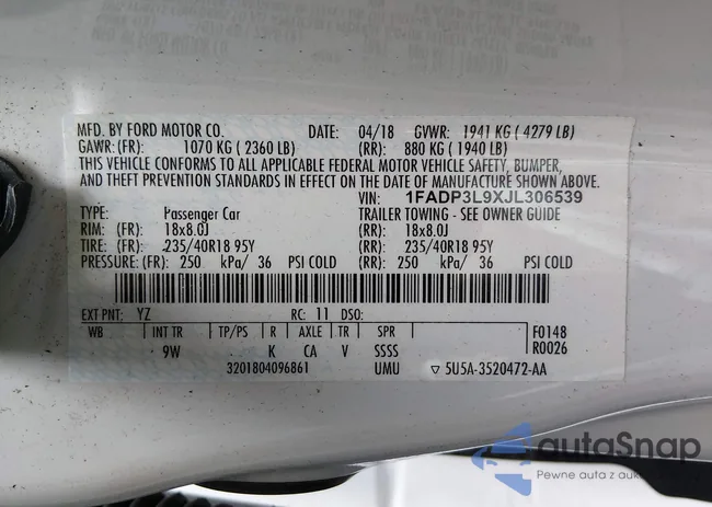 1FADP3L9XJL306539: 44131600