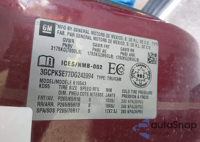 3GCPKSE77DG243994: 44131636