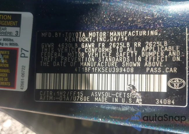 4T1BF1FK5EU399408: 44131767