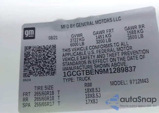 1GCGTBEN9M1289837: 44131900