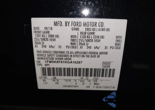 1FM5K8F81KGA16287: 44132050