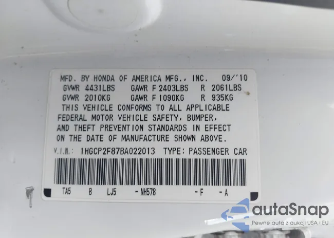 1HGCP2F87BA022013: 44131224