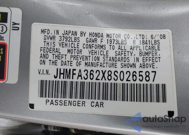 JHMFA362X8S026587: 44131226