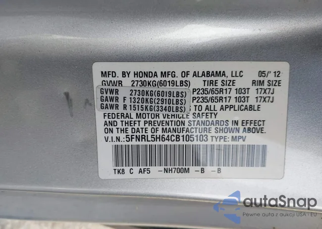 5FNRL5H64CB105103: 44131463