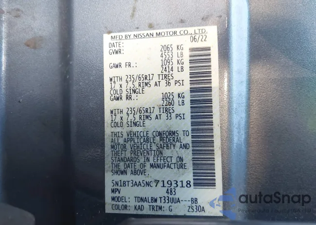 5N1BT3AA5NC719318: 44132760