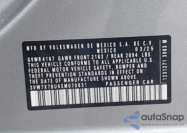 3VW7X7BU6SM070831: 44132917