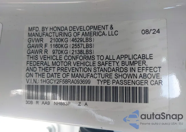 1HGCY2F58RA093699: 44133030