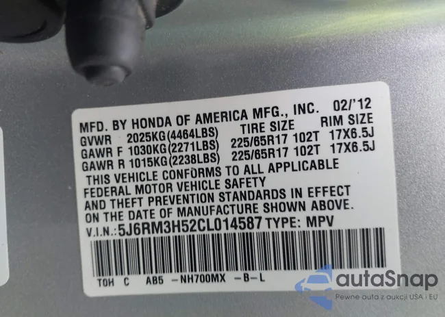 5J6RM3H52CL014587: 44133050