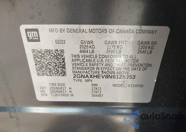 2GNAXHEV8N6125353: 44133065