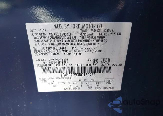 1FAHP2EW3BG160283: 44132116