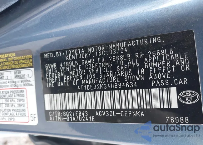 4T1BE32K34U884634: 44132147