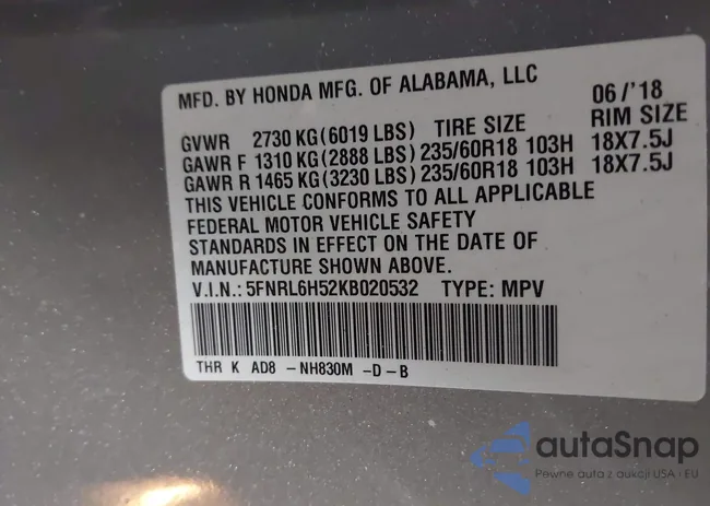5FNRL6H52KB020532: 44132177