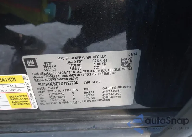 5GAKRCKD2DJ227708: 44132291