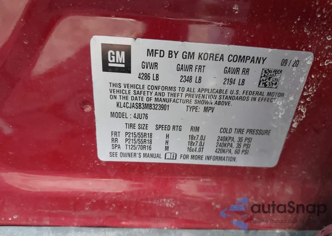 KL4CJASB3MB323901: 44132423