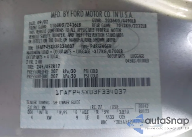 1FAFP45X03F334037: 44133531