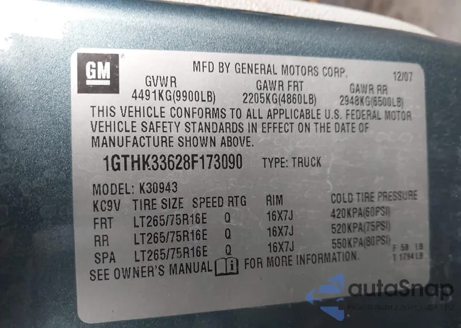 1GTHK33628F173090: 44133672