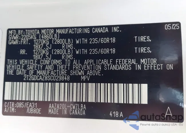 2T2GDCAZ8SC029848: 44133758