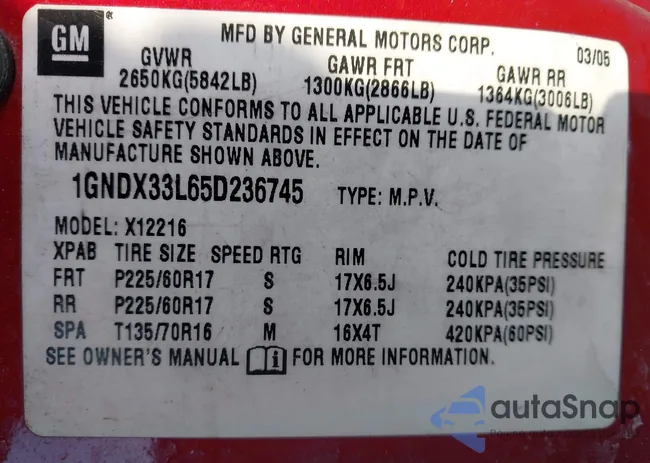 1GNDX33L65D236745: 44133795