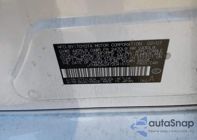 JTHBK262472041610: 44133799