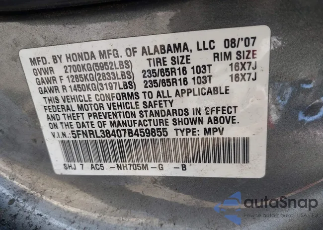 5FNRL38407B459855: 44133845