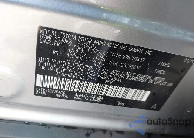 2T3W1RFV4PC227374: 44133987