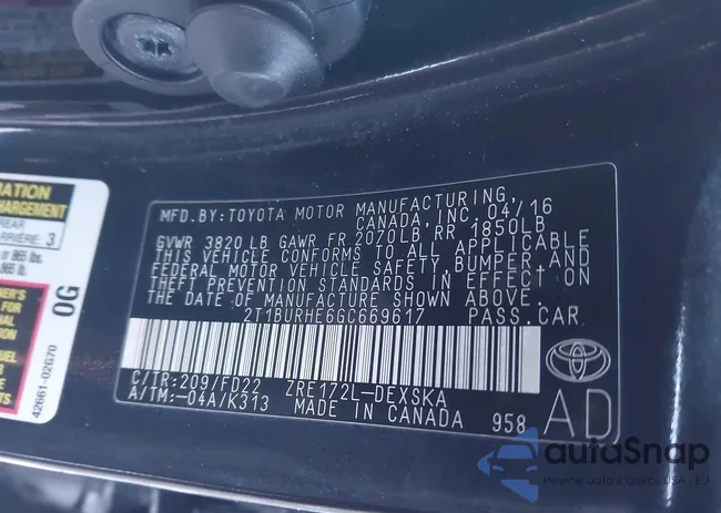 2T1BURHE6GC669617: 44133134