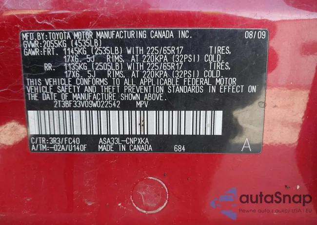 2T3BF33V09W022542: 44133157