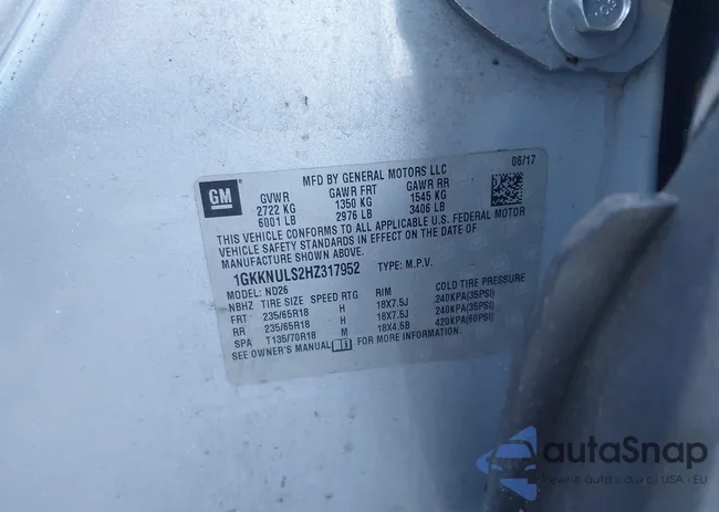 1GKKNULS2HZ317952: 44133415