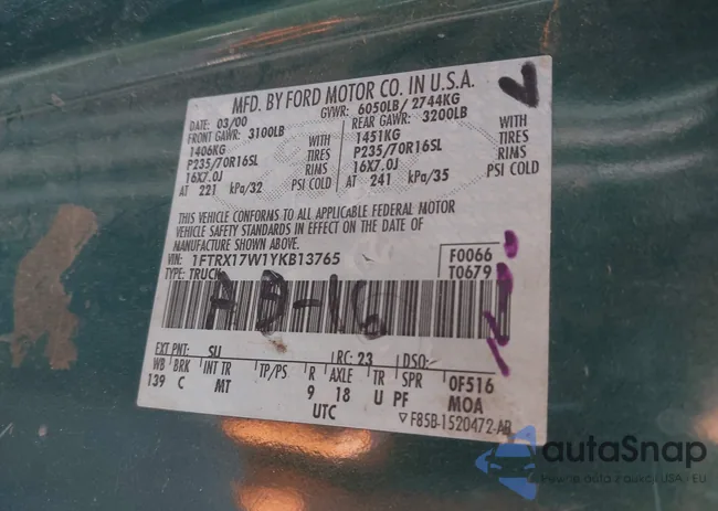 1FTRX17W1YKB13765: 44133455