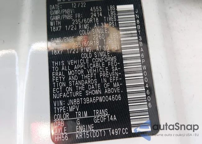 JN8BT3BA6PW004606: 44134537