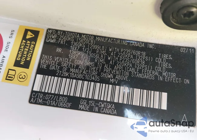 2T2BK1BA9BC103405: 44134722