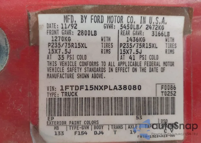 1FTDF15NXPLA38080: 44134760