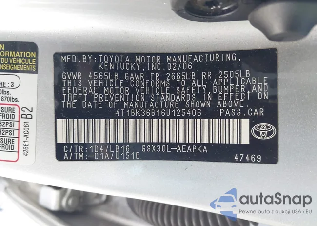 4T1BK36B16U125406: 44134784