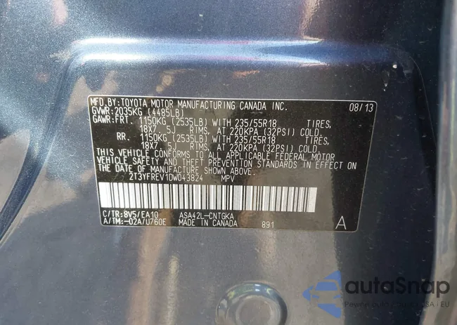 2T3YFREV1DW043824: 44134837