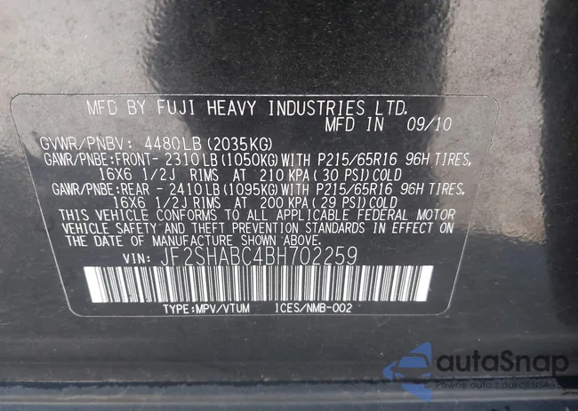 JF2SHABC4BH702259: 44134995