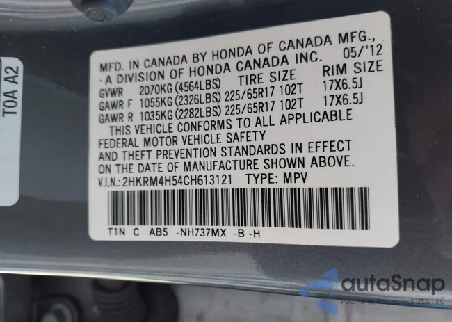 2HKRM4H54CH613121: 44135017