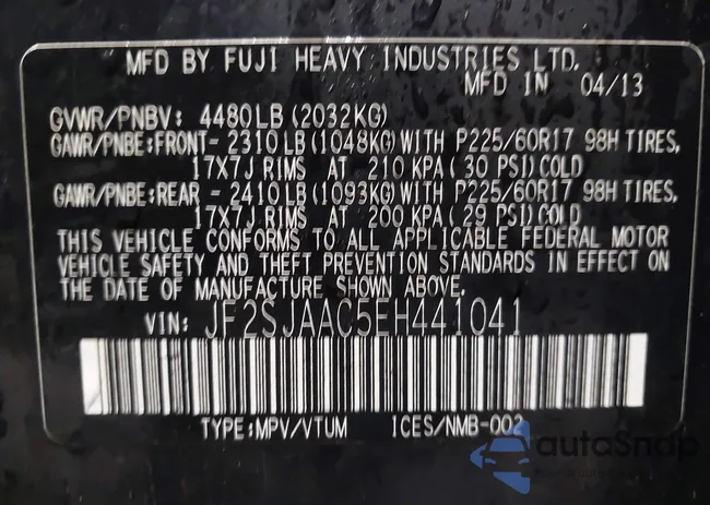 JF2SJAAC5EH441041: 44135063