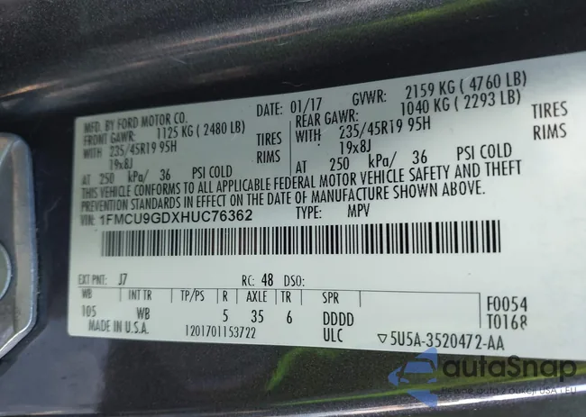 1FMCU9GDXHUC76362: 44134192