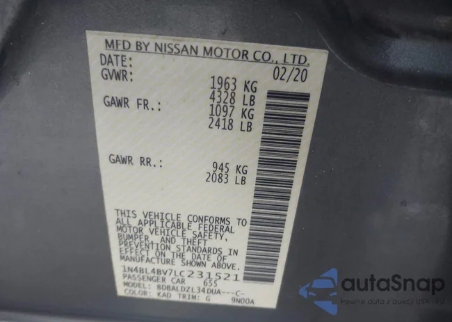 1N4BL4BV7LC231521: 44134218