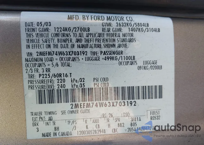 2MEFM74W63X703192: 44134440